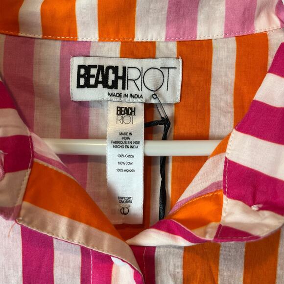 Beach Riot Alexa Striped Button Up‎ Shirt Swim Cover Pink Women Large Cotton New - Picture 5 of 6